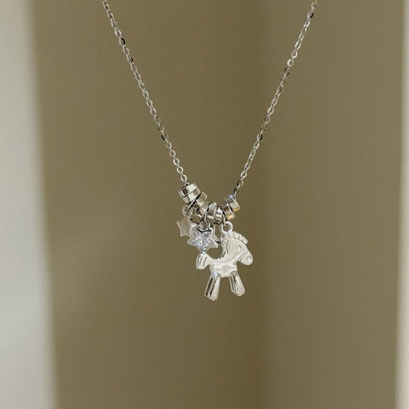 蒂奇实拍925纯银星野小马项链女小众设计感本命年锁骨链马年新款