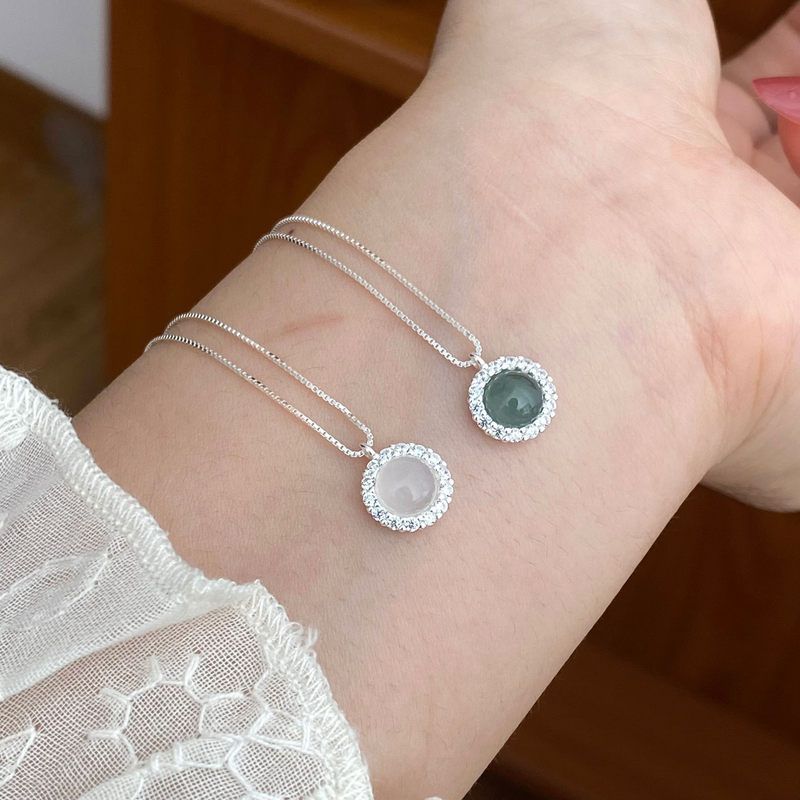 s925纯银天然翡翠白玛瑙项链女气质闪钻轻奢高级感精致百搭锁骨链
