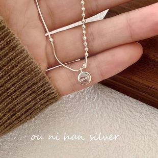 欧尼 925纯银LUCKY幸运豆豆字母项链女ins风小众设计choker锁骨链