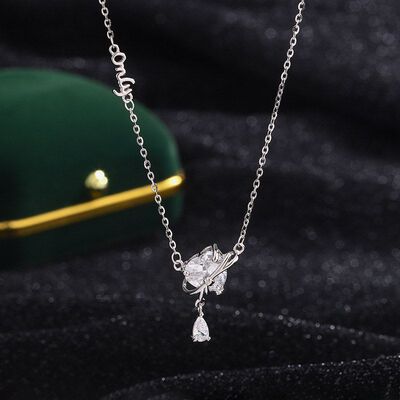 帝丰s999足银爱心流苏蝴蝶结项链女小红书心结水滴锁骨链生日礼物