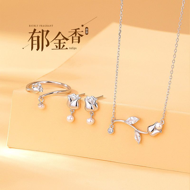 S925银郁金香项链女韩版小清新