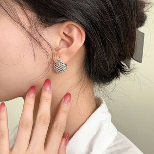 银瑞泰s925纯银镂空重工耳扣编织空心球耳饰篮子复古设计感耳环女