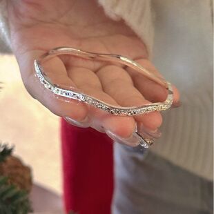 足银999波浪碎冰冰闭口实心纯银小细手镯女款不规则巨闪手环