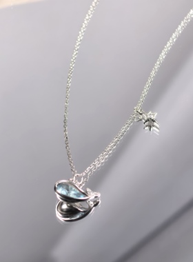 S925纯银鲸鱼项链女小众高级感蓝色锆石锁骨链轻奢爆款锁骨链