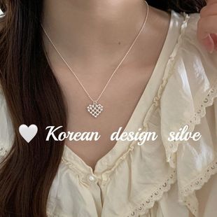 韩版 ins风设计亮银饰品 S925纯银珠珠拼接爱心项链轻奢高级感女款