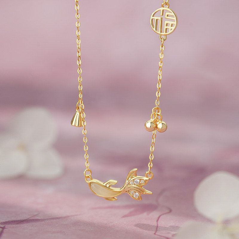 足银S999国风福牌锦鲤项链女国风中式复古轻奢精致高级颈饰代发