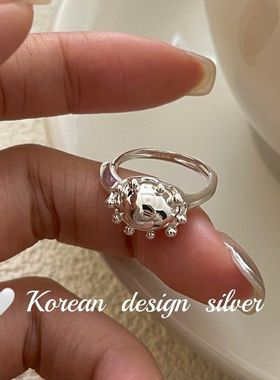 韩国花朵椭圆皇冠戒指 女食指环S925纯银小众设计时尚高级感手饰