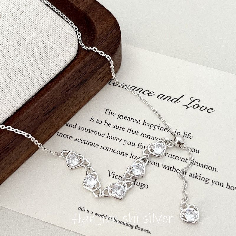 韩简饰 S925纯银精致锆石爱心项链高级感轻奢小众设计百搭毛衣链