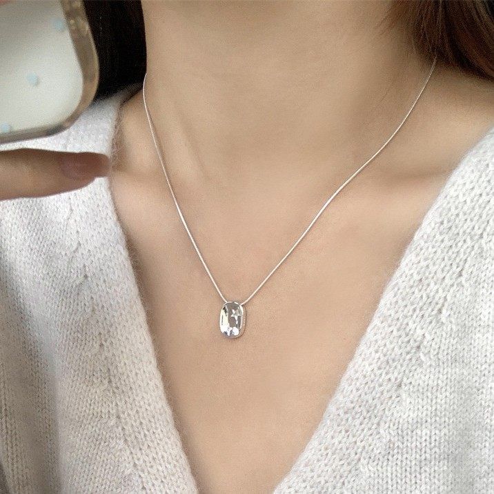 S925纯银椭圆牌满天星项链女小众