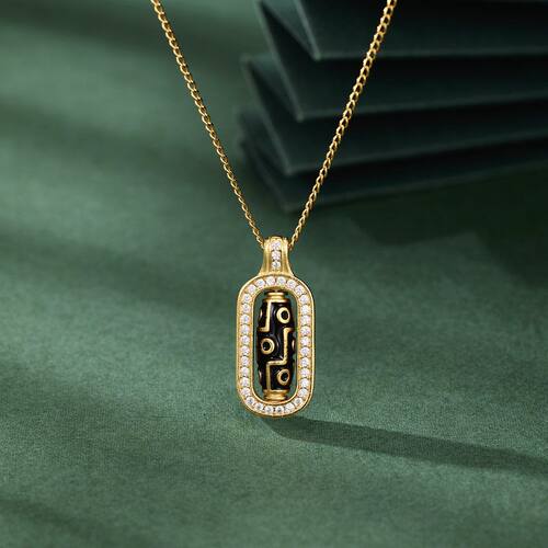 s925纯银九眼天珠项链女镶钻可