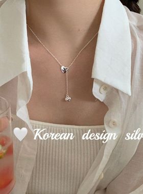 韩版ins风小众设计饰品 S925纯银精巧立体爱心项链高级感锁骨链女