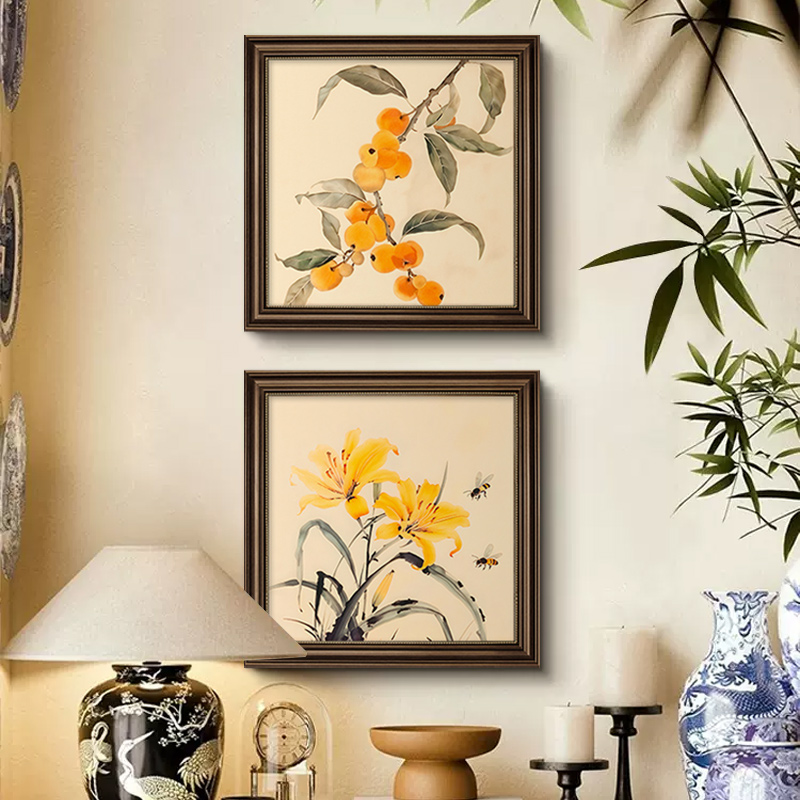 美式花卉玄关装饰画入户走廊过道挂画复古油画餐厅组合壁画高级感图片