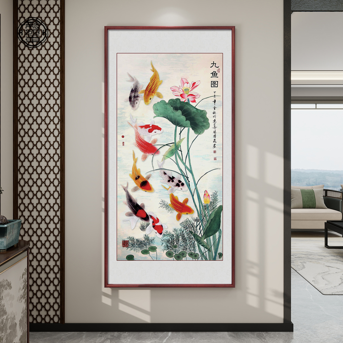 【荷花九鱼热卖款】【玄关挂画】