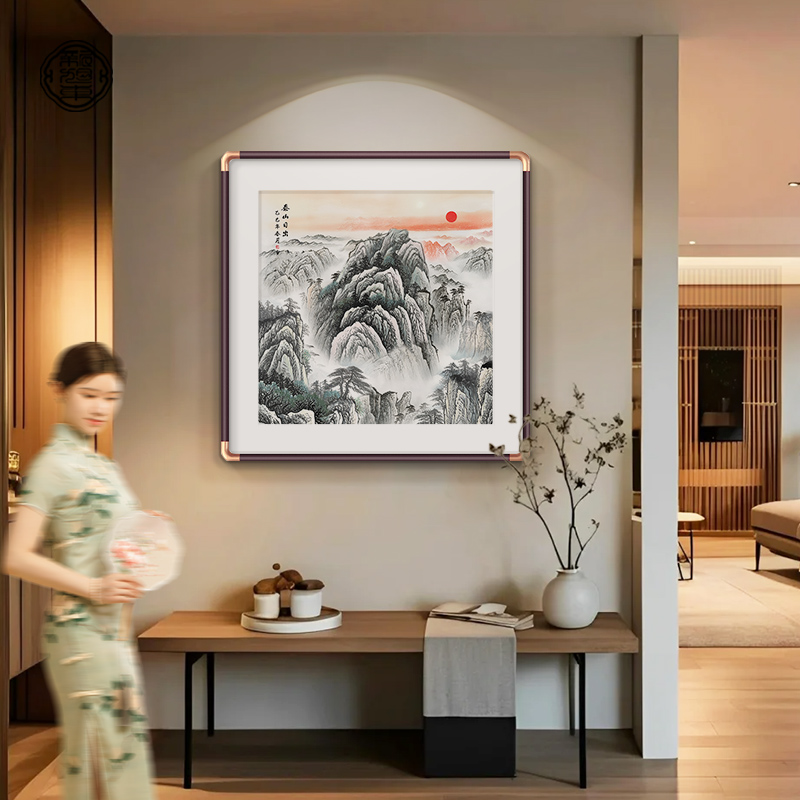 泰山画 画靠山图新中式玄关装饰画 画入户正对门走廊过道壁画 画