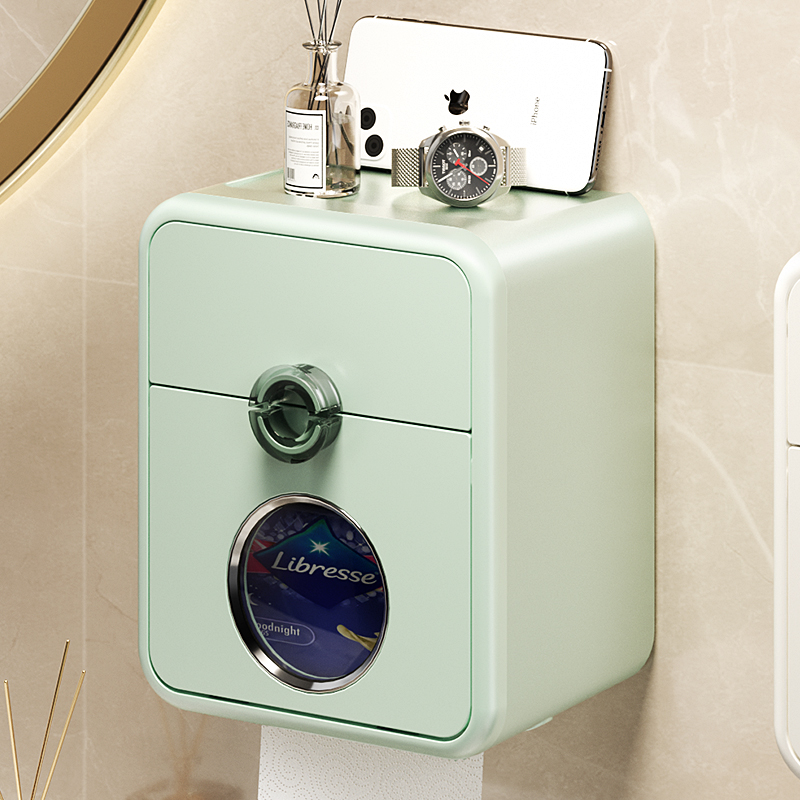 卫生间厕纸厕所纸巾抽纸盒卫生纸置物架卷纸双层防水壁挂式免打孔