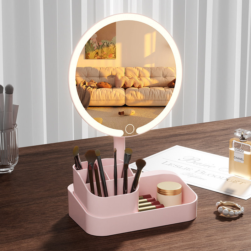 家用带led灯台式桌面智能化妆镜可立卧室美妆镜宿舍高级感带收纳