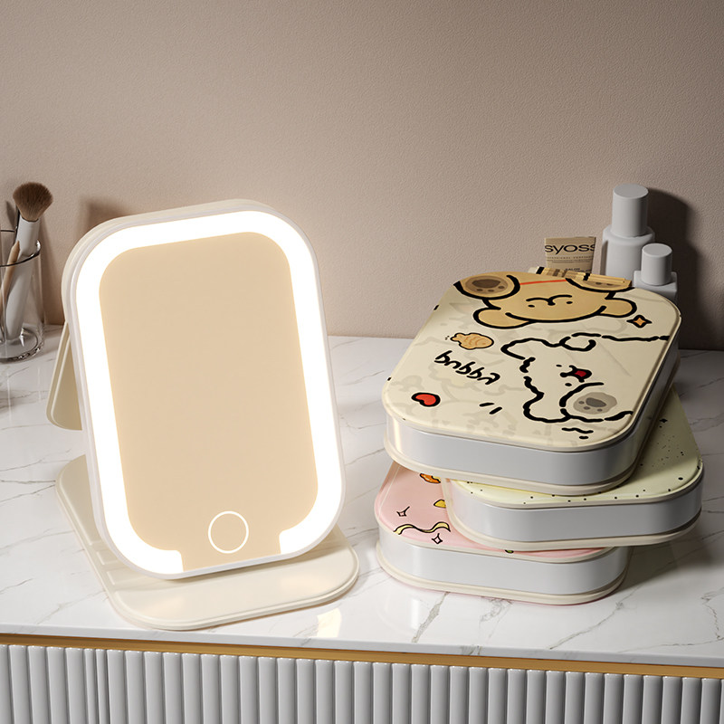 带led灯便携智能高清折叠随身化妆镜妆台网红学生宿舍桌面镜子ins