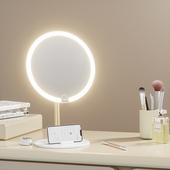 镜子化妆镜桌面台式 小型梳 实用型带灯高级感ins风宿舍桌面可携式