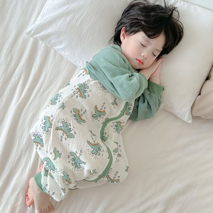 儿童睡袋夏季纯棉纱布男童薄款空调宝宝防踢被子婴儿连体睡衣夏天