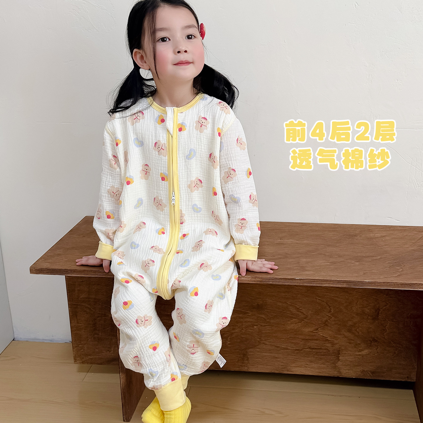 春夏季宝宝连体睡衣纯棉纱布春季薄款女童睡袋婴儿春秋款家居服