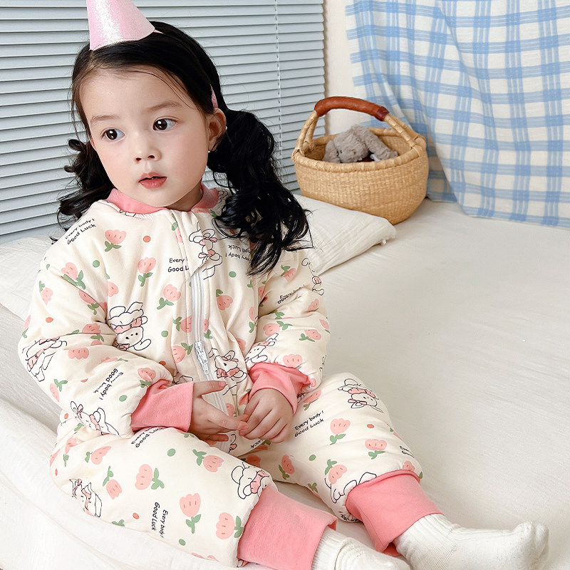 睡袋儿童秋冬款加厚防寒冬季儿童防踢被子神器男宝宝纯棉连体睡衣