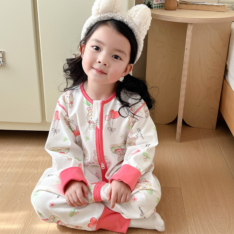 女童连体睡衣春夏款纯棉防踢被子