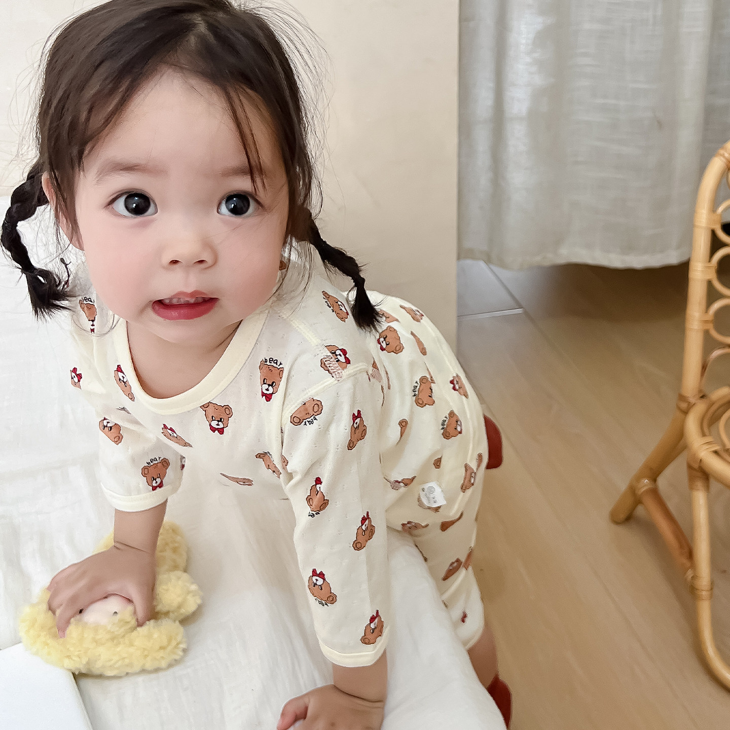 宝宝睡衣纯棉透气薄款七分袖套装儿童家居服春夏季男童空调服女孩