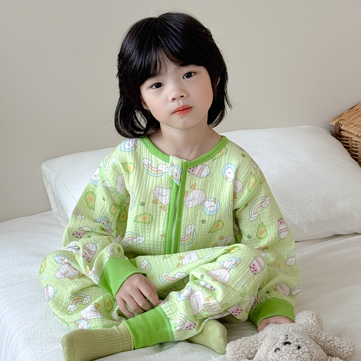 儿童连体睡衣纯棉纱布透气春季睡袋婴儿四季通用款夏天家居服夏季