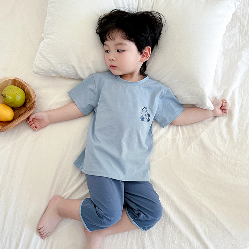 儿童睡衣男孩夏季纯棉宝宝家居空调衣服薄款男童女童短袖排汗透气