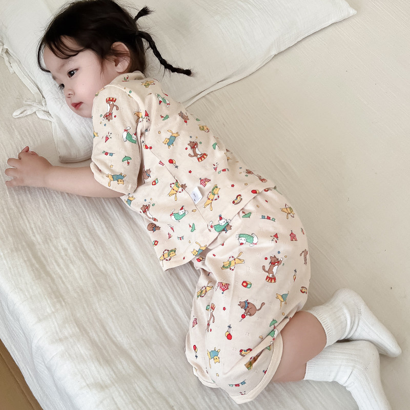 女童睡衣夏季薄款纯棉2026新款女宝宝儿童空调服春夏款女童家居服