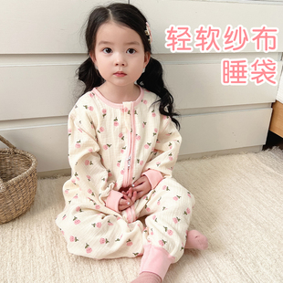 睡袋婴儿纯棉纱布夏季儿童连体睡衣宝宝夏天睡觉防踢被女童春秋款