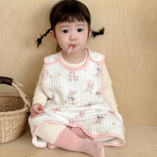 儿童背心式睡袋婴儿春秋冬加厚护肚神器宝宝无袖防踢被四季通用款