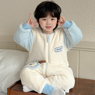 睡袋婴儿冬加厚儿童中大童秋冬季加绒男宝宝连体睡衣保暖防踢被子