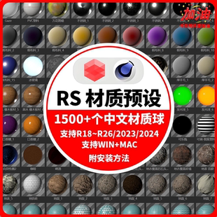 C4D插件rs红移渲染器中文材质球 redshift车漆布料草木纹理预设库