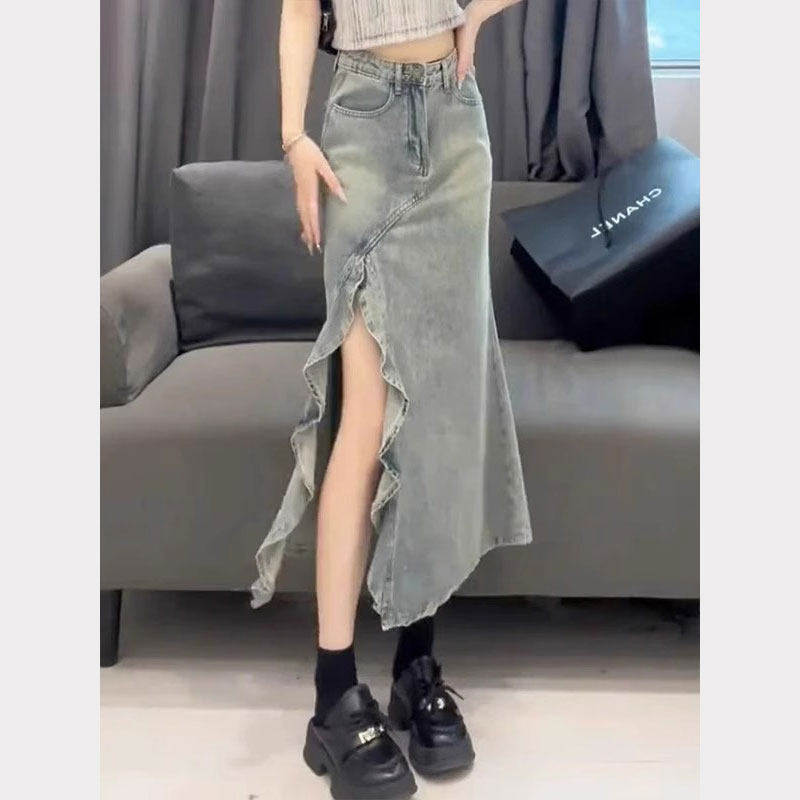 不规则牛仔半身裙女夏季新款梨形身材小个子高腰显瘦a字包臀鱼尾