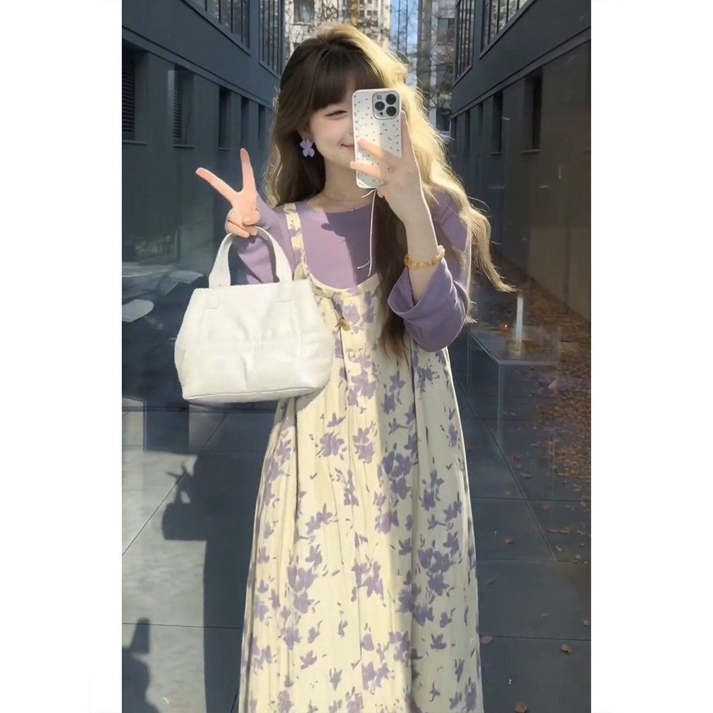 2026新款早春季巨好看紫色吊带碎花连衣裙子女穿搭小个子长裙套装