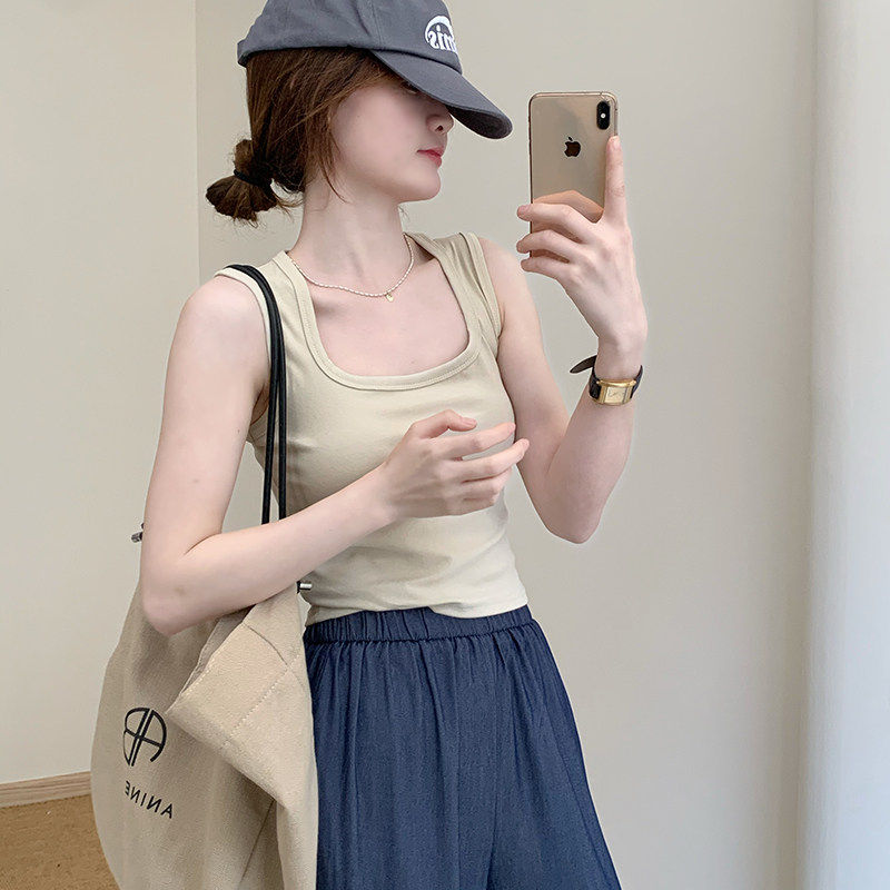 纯色显瘦遮副乳方领背心2026夏季新款韩版修身百搭可外穿上衣女韩