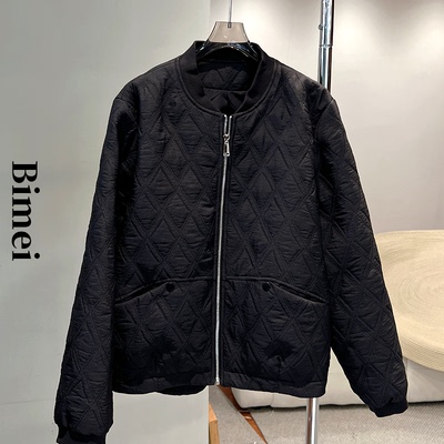 必魅-菱形格小棉服2025冬季新款棒球服加棉外套显瘦百搭潮25660