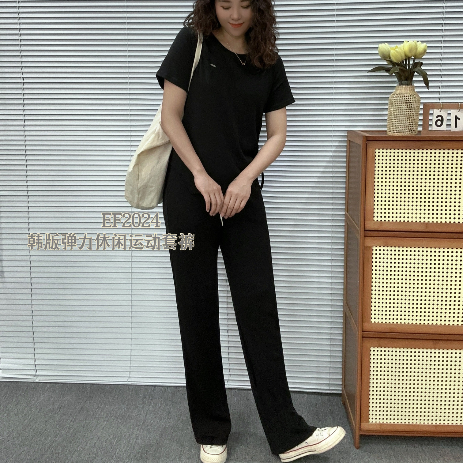 EF频道大码女装（T恤和裤子两件套）2025夏季休闲运动两件套装潮