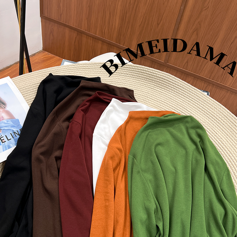 必魅2025秋冬新款加绒半高领T恤韩版气质百搭长袖打底衫上衣56110