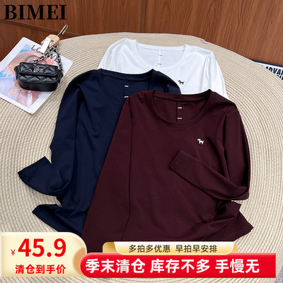 必魅短袖吸汗刺绣女T恤极简风2025秋季纯色修身型长袖大码00265