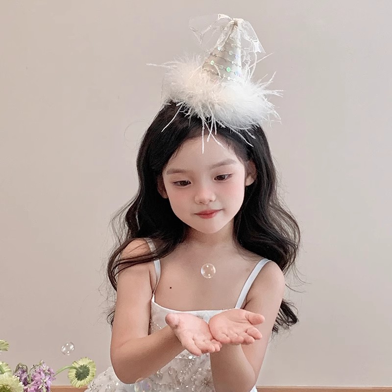 蕾丝爱心钻蝴蝶结生日写真尖顶帽