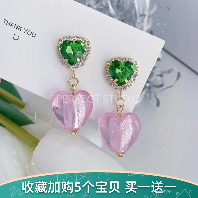 ins小众欧美风爱心琉璃水钻耳环