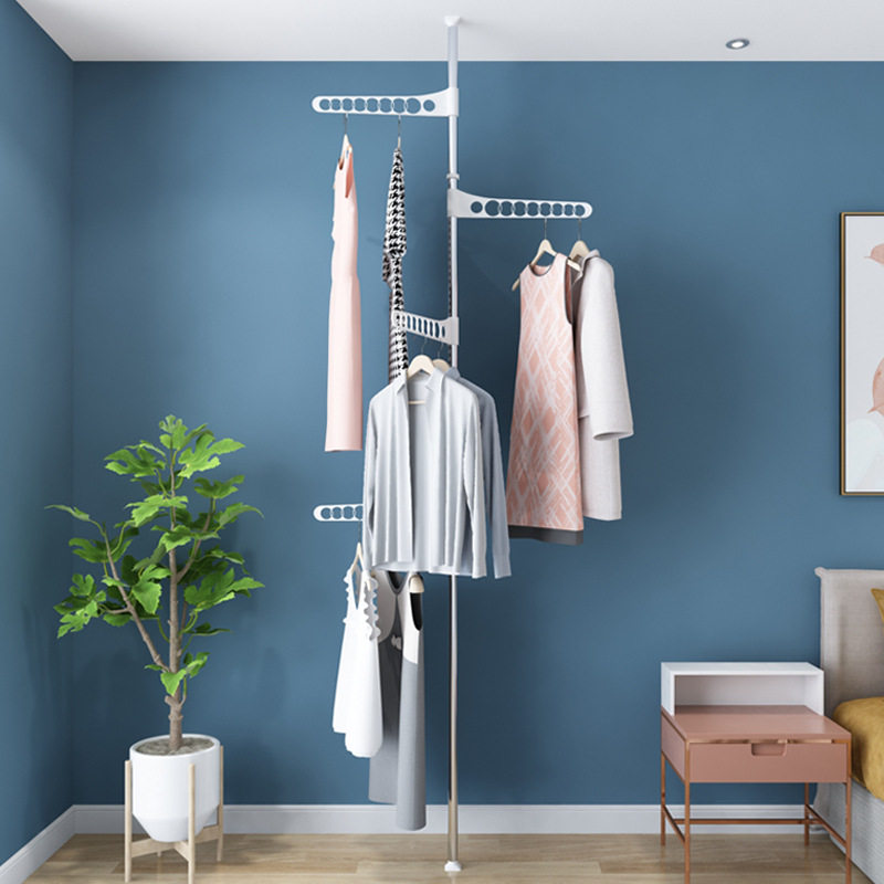 视频专享顶天立地晾衣架简易挂衣架落地卧室创意衣帽架组装挂包架