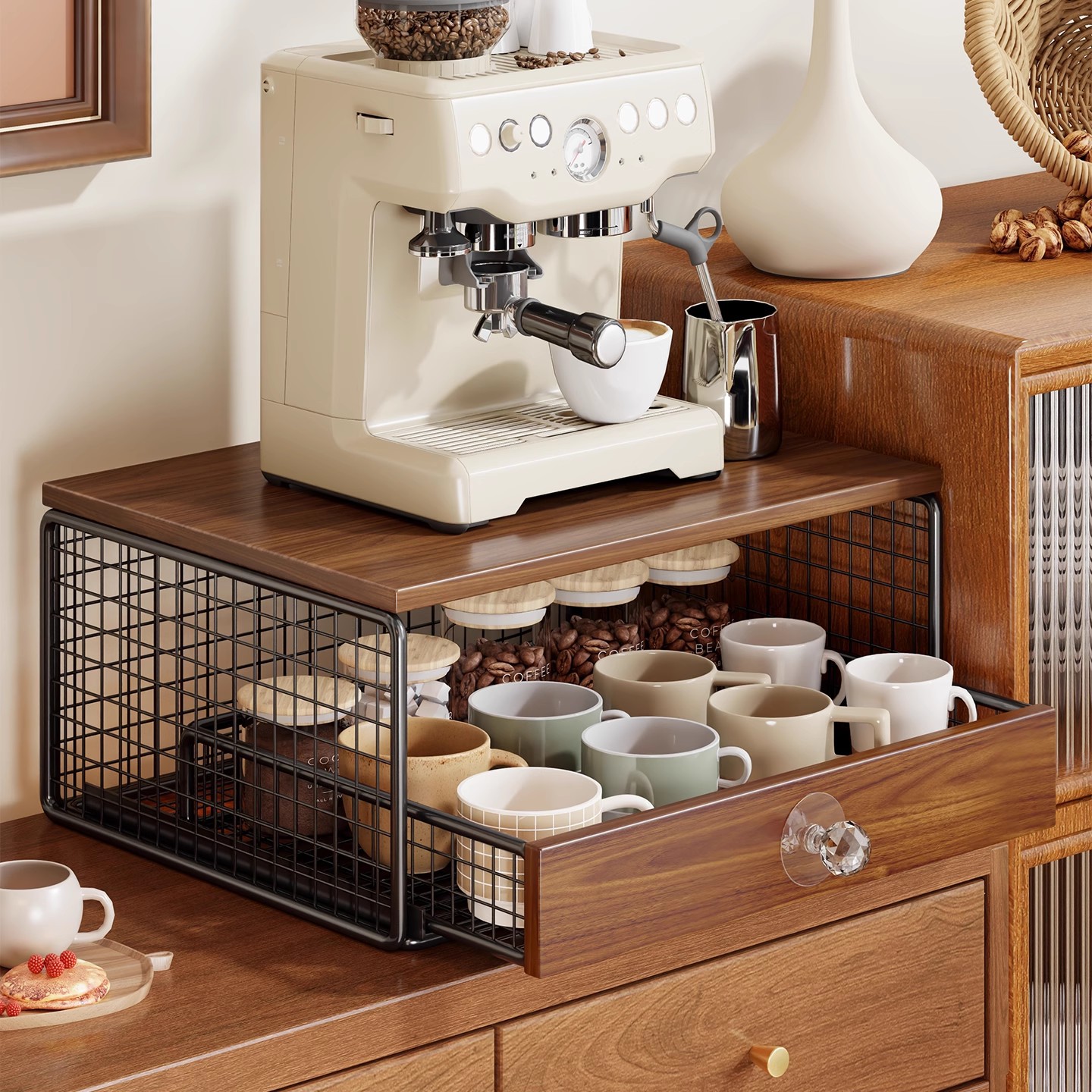 咖啡机置物架桌面摆放台餐桌吧台杯架咖啡杯分层收纳抽屉展示架子