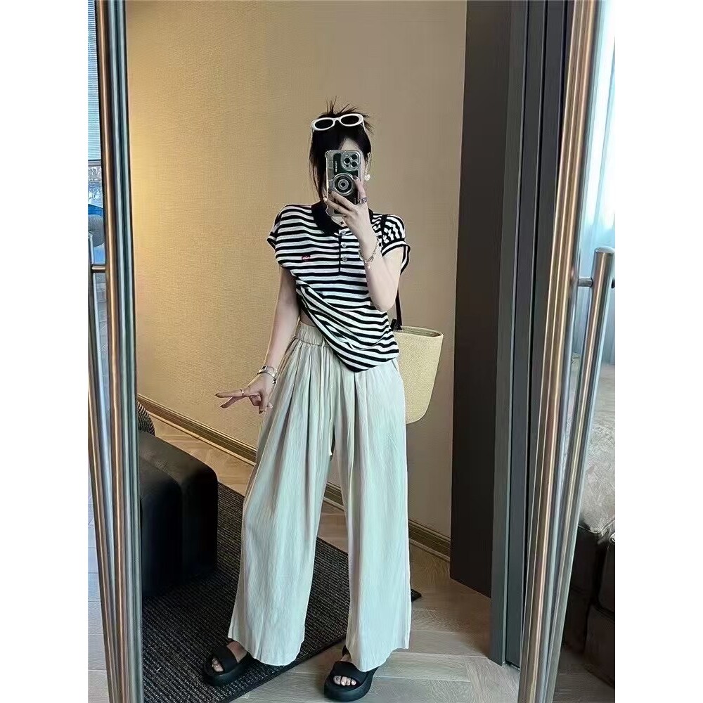 薄款系带大裤脚九分裤2025夏季新款韩版百搭休闲纯色长裤直筒裤女