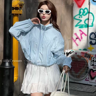 休闲抽褶立领防晒衣短外套女2025春夏新款 糖果色宽松夹克百搭上衣