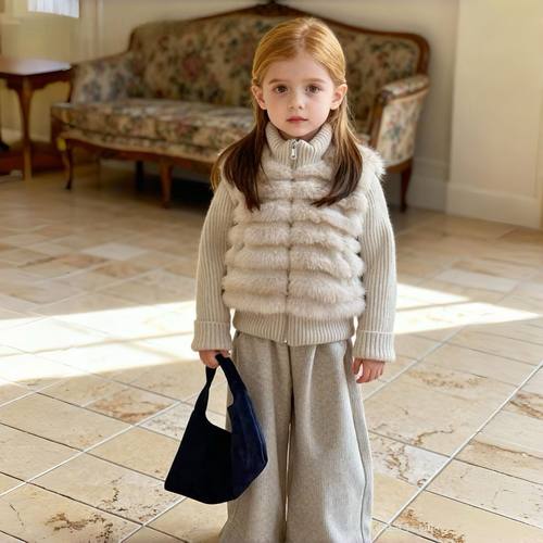 韩版儿童兔绒卫衣套装2025冬装女童貂毛加厚毛线上衣加绒裤子保暖