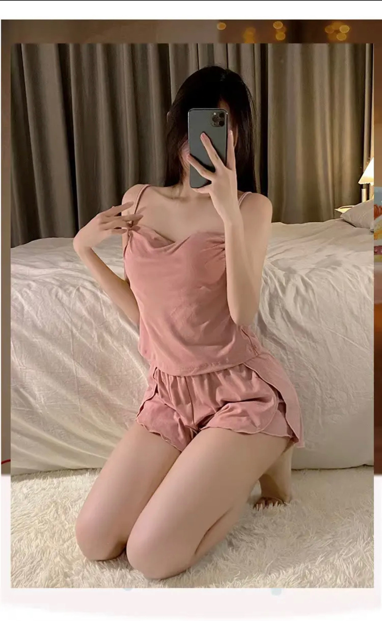 莫代尔棉睡衣女夏季吊带睡衣套装带胸垫性感宽松薄款家居服可外穿