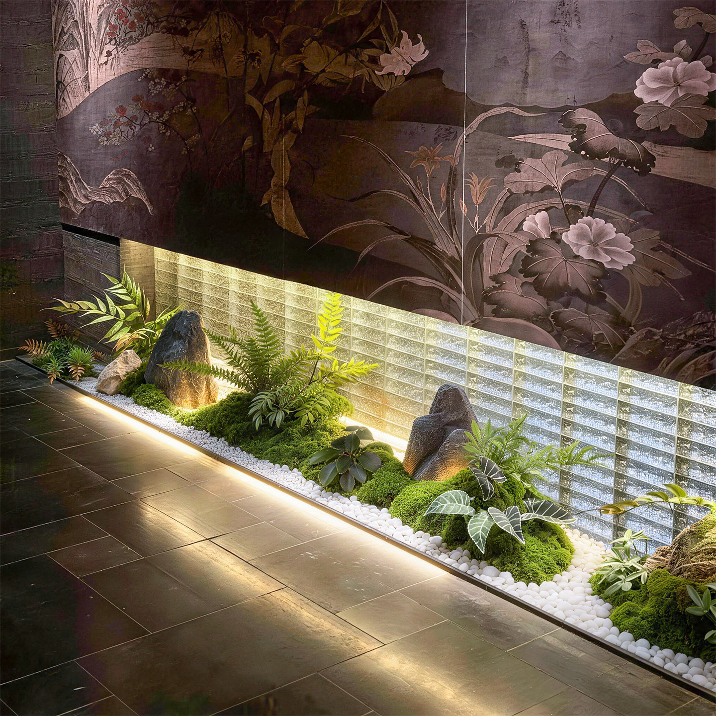 仿真绿植苔藓景观餐厅过道隔断造景组合橱窗小型落地仿生植物摆件